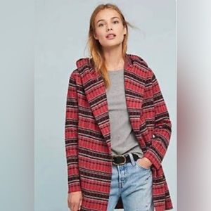 Anthropologie Field & Flower Red Striped Hooded Wool Cardigan
